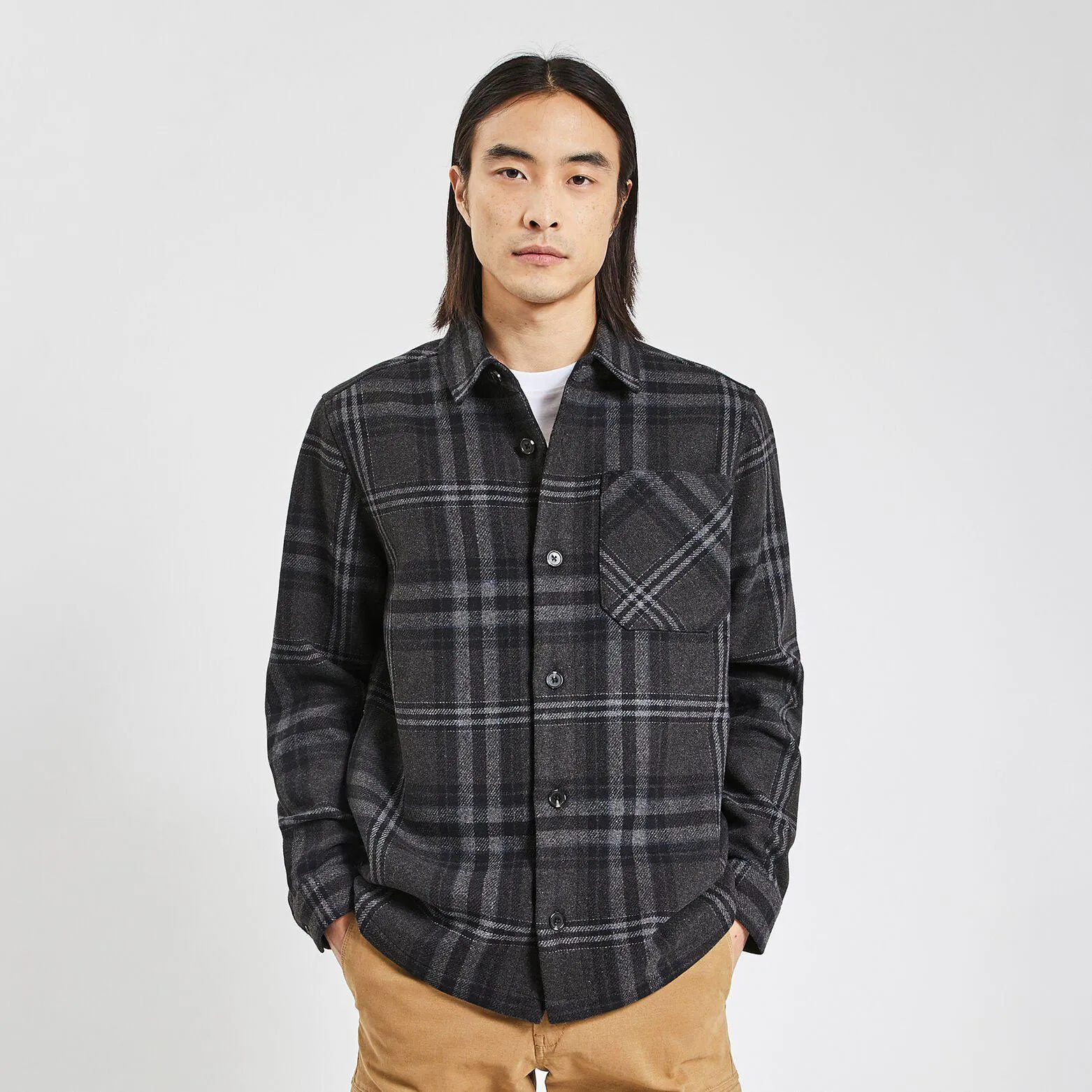 Surchemise regular carreaux laine polyester recycl - Bleu moyen