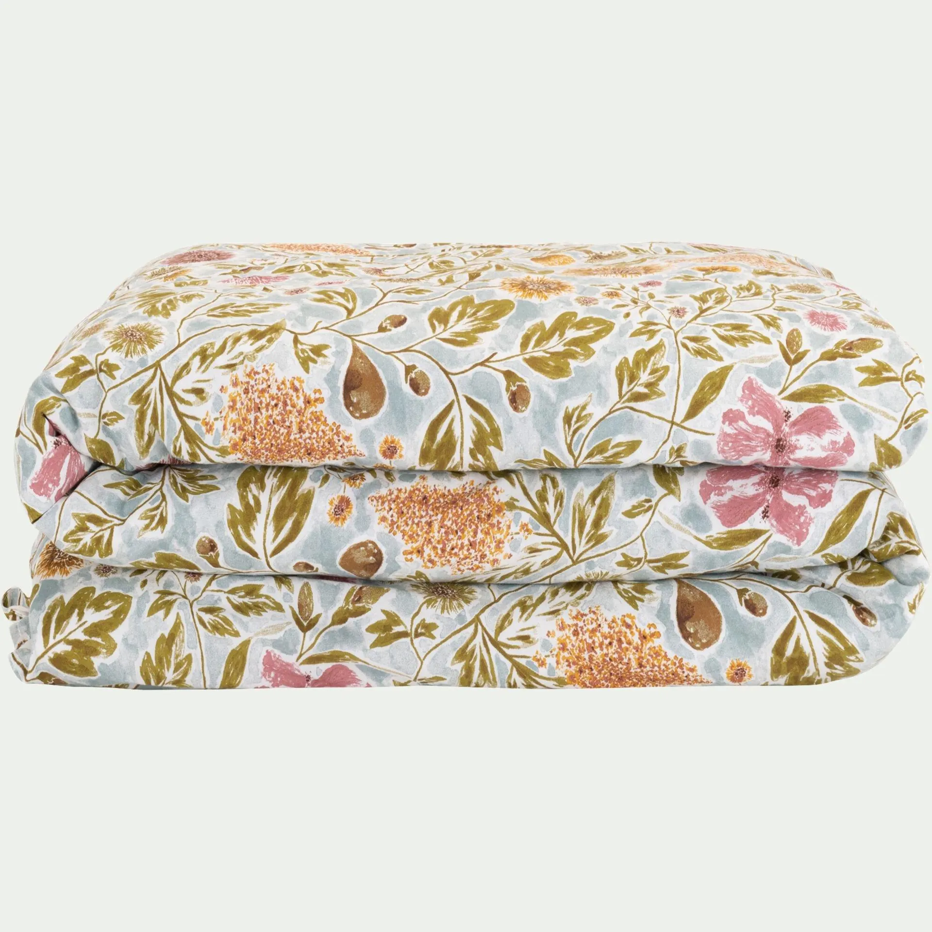 Housse de couette en coton lavé motif floral 240x220cm - bleu