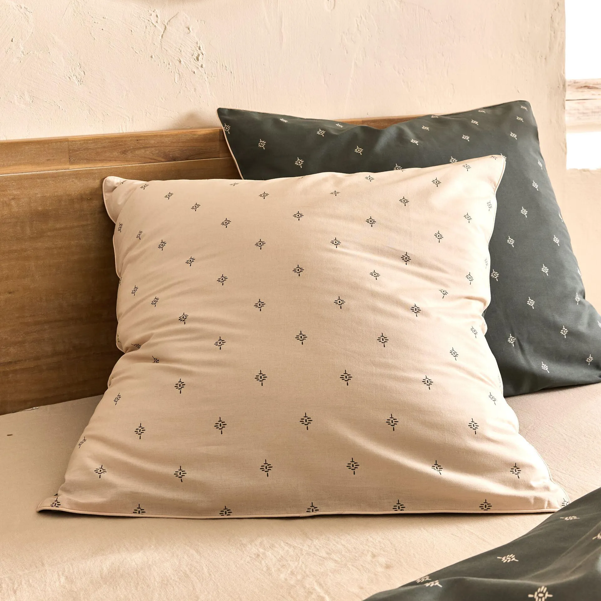 Lot de 2 taies d'oreiller en coton 65x65cm avec motif - vert