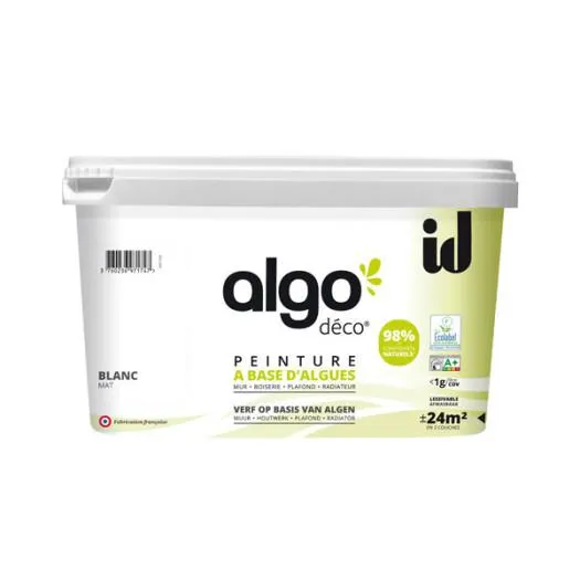 Peinture Algo bio sourcée multi-supports murs, plafonds et boiseries blanc mat 2L