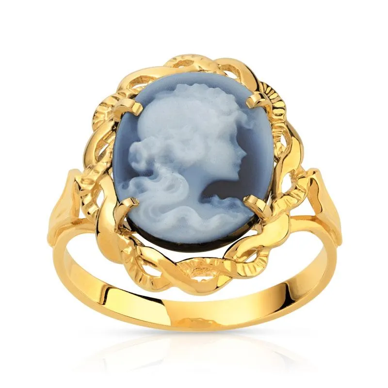 Bague or 750 jaune camée calcédoine