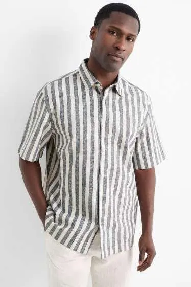 Shirt - regular fit - kent collar - linen blend - striped