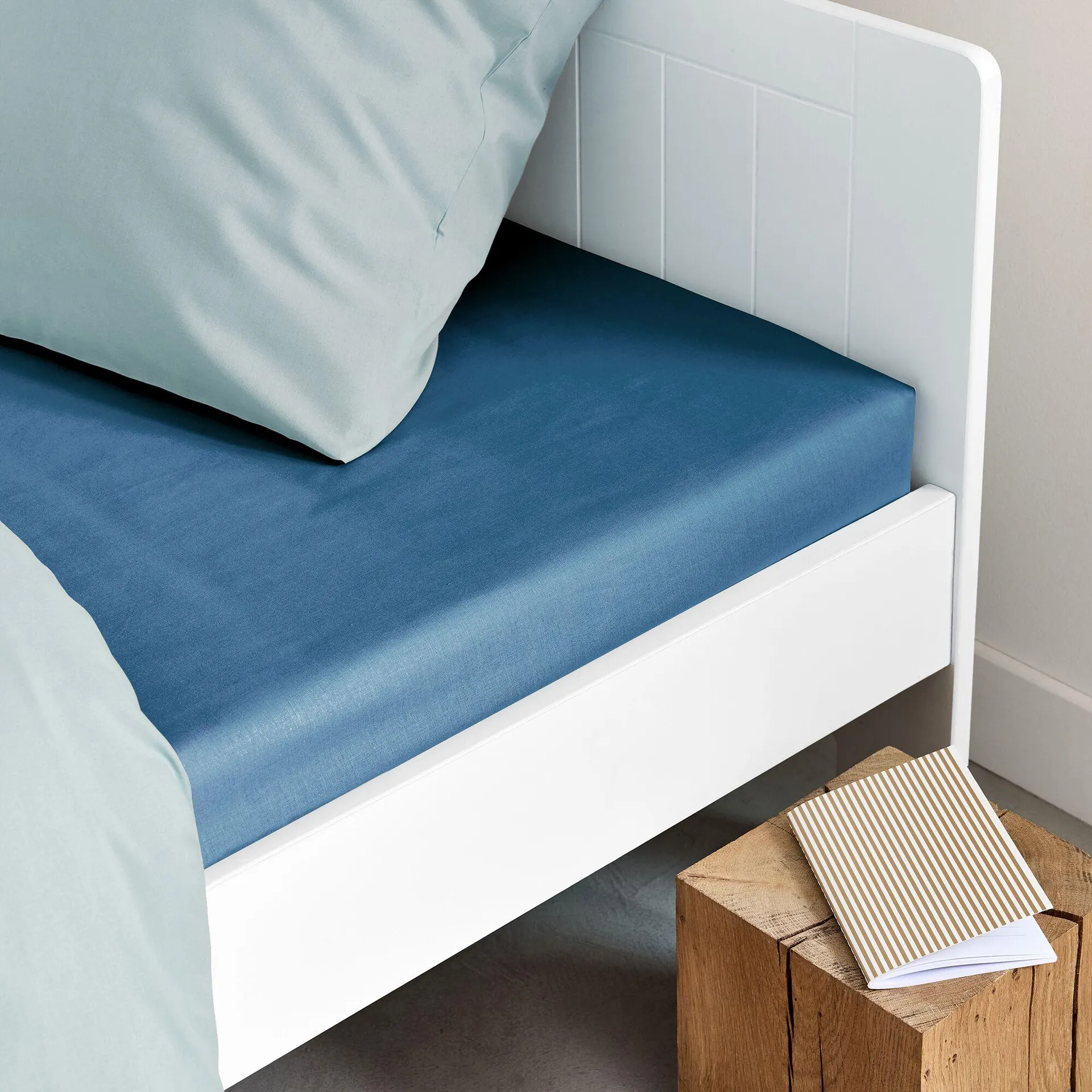 Drap housse en coton 160x200cm B25cm - bleu figuerolles