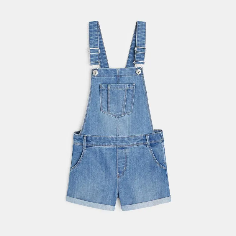 Salopette-short en jean bleue fille