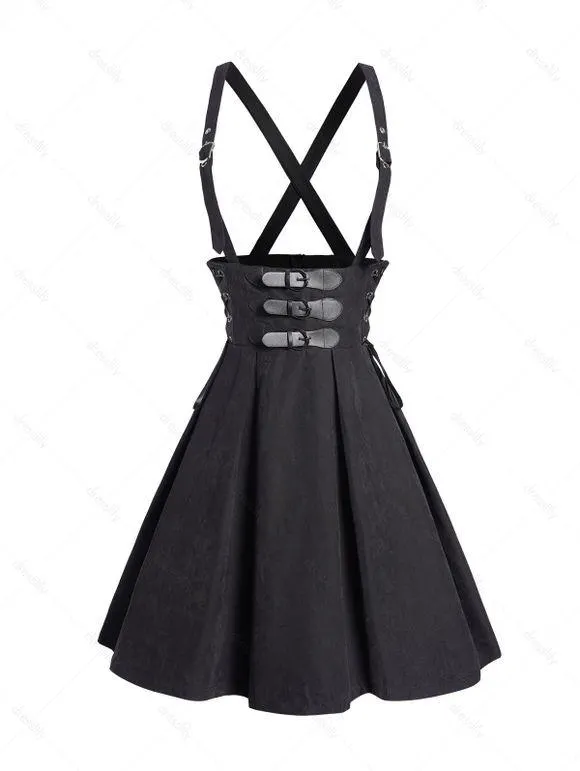 Jupe à Bretelle Bouclée Croisée en Couleur Unie à Lacets