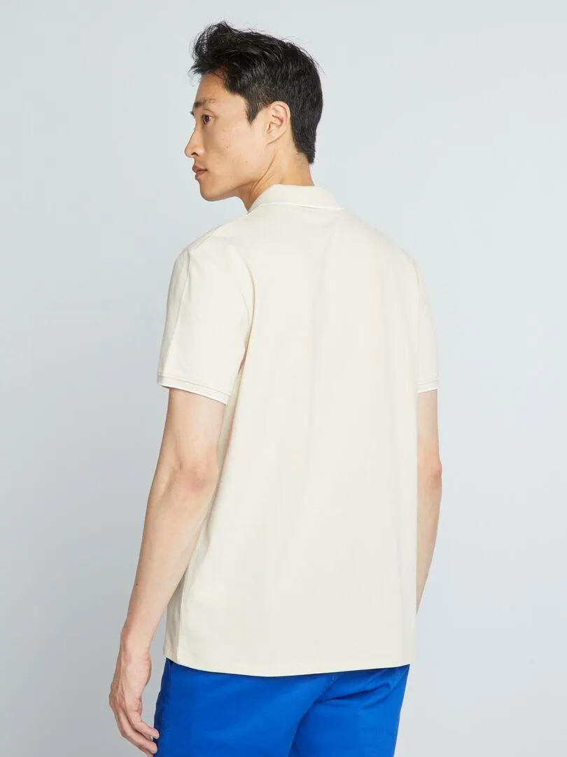 Polo col V en piqué de coton - beige