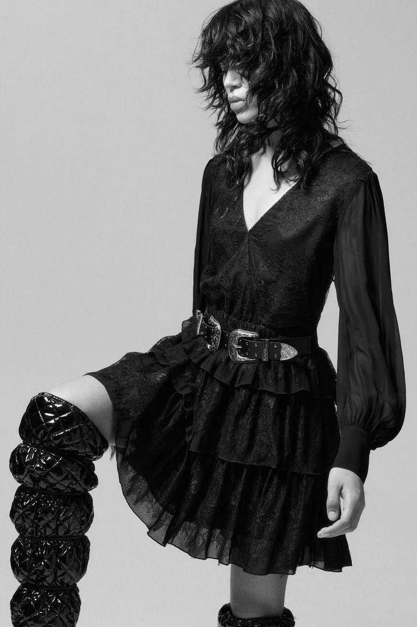 Robe courte en crêpe et dentelle REXANE