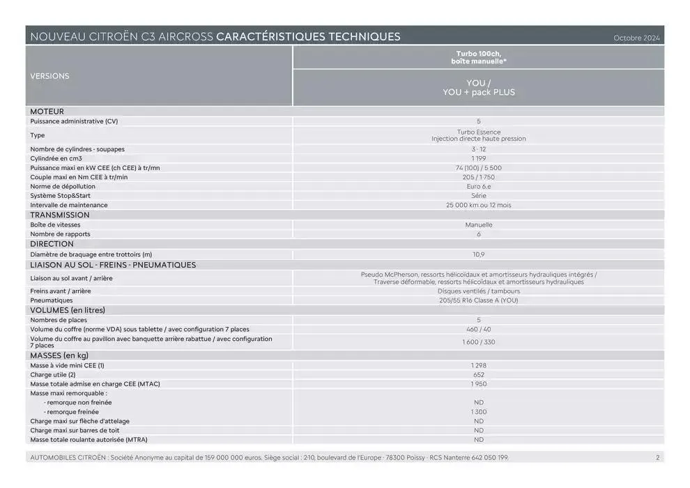Citroën Nouveau ë-C3 Aircross Caractéristiques du 24 décembre au 24 décembre 2025 - Catalogue page 2