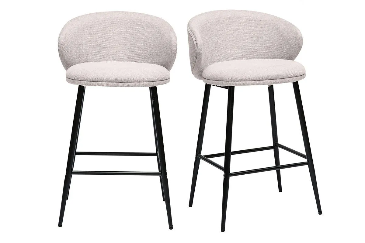 Tabourets de bar design en tissu effet velours texturé beige et métal noir (lot de 2) ROSALIE