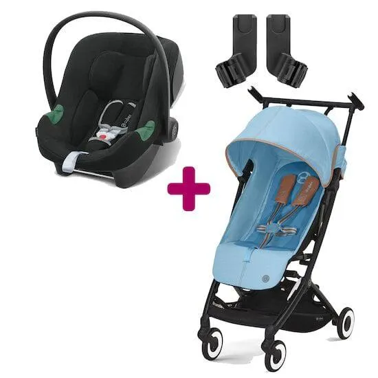 Pack poussette duo Libelle Beach Blue + Coque Aton B2 i-Size Volcano Black + adaptateurs coque de Cybex