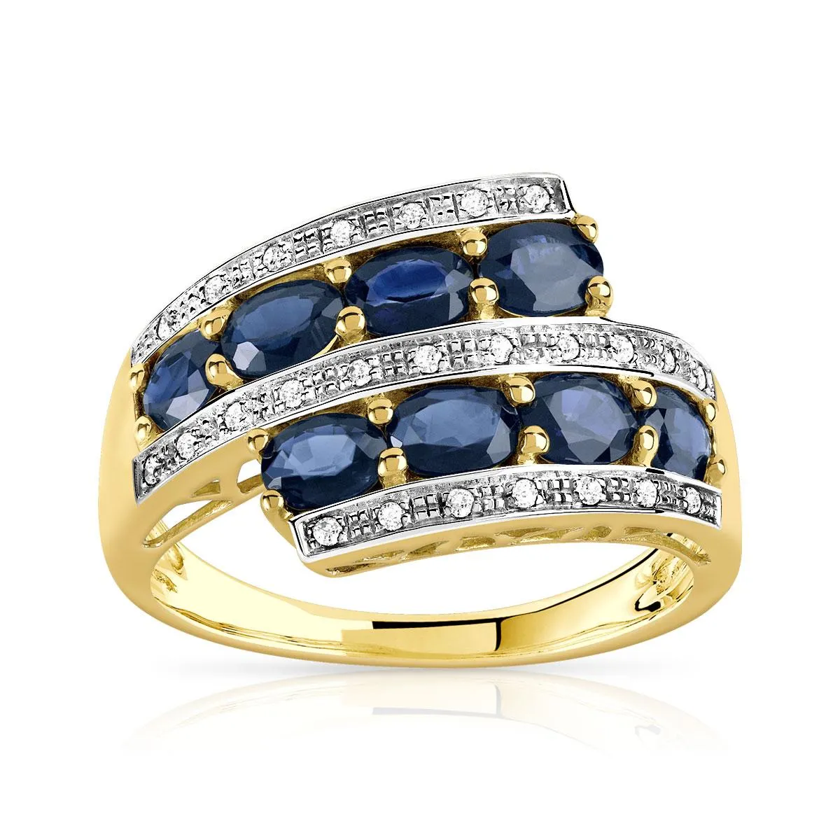 Bague or 375 2 tons saphirs et diamants