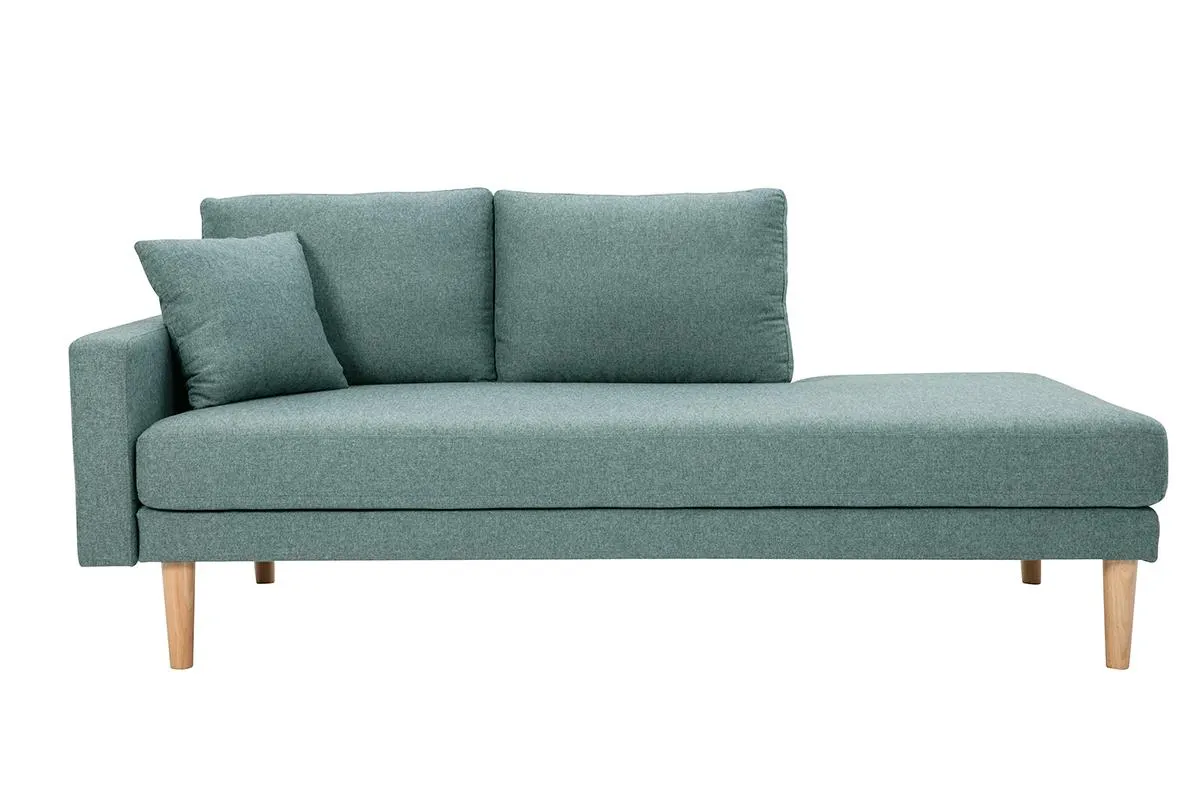 Méridienne scandinave en tissu vert de gris et bois clair massif L190 cm BERTILLE
