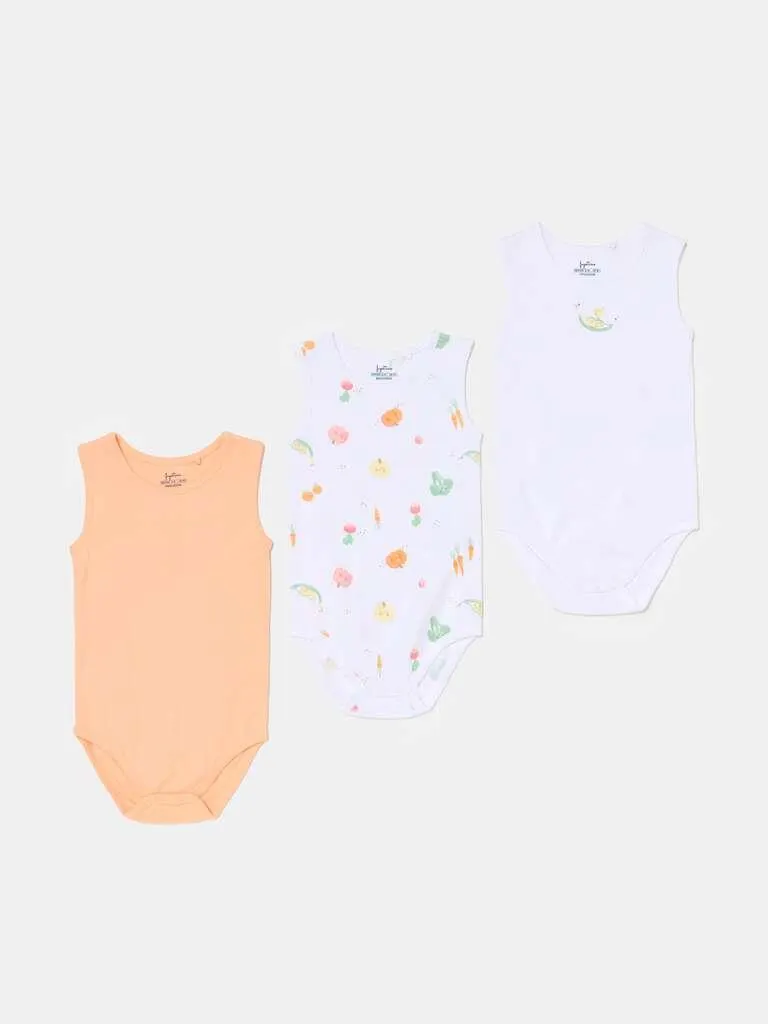 Three-pack bodysuits in organic cotton with print Blanc/orange