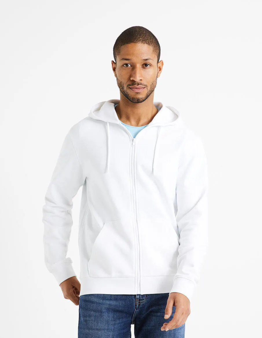 Sweat zippé à capuche 100% coton - blanc