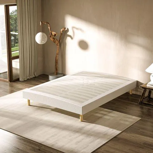 DEWINNER Sommier Tapissier 140x190 Cm, 4 Pieds En Bois, 2 Pieds Centraux Réglables (en Fer), 2x14 lattes