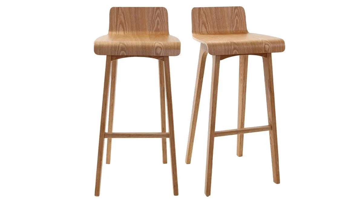 Tabourets de bar scandinaves en bois clair H75 cm (lot de 2) BALTIK