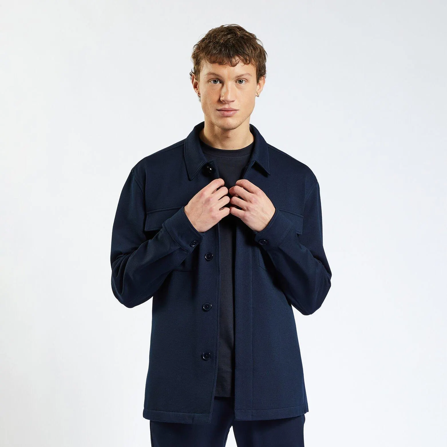 Surchemise regular unie en polyester recyclé - Bleu foncé