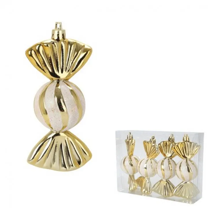 Lot de 4 suspensions Bonbon or 11 cm