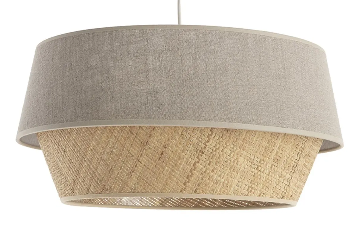 Suspension design bi-matière en lin grège et rabane naturelle D45 cm SENSA