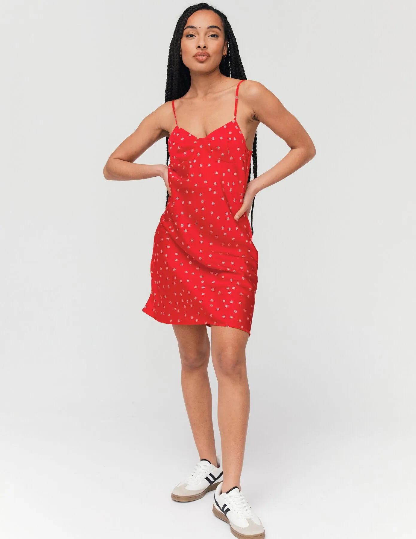 Robe satin imprimée - Rouge