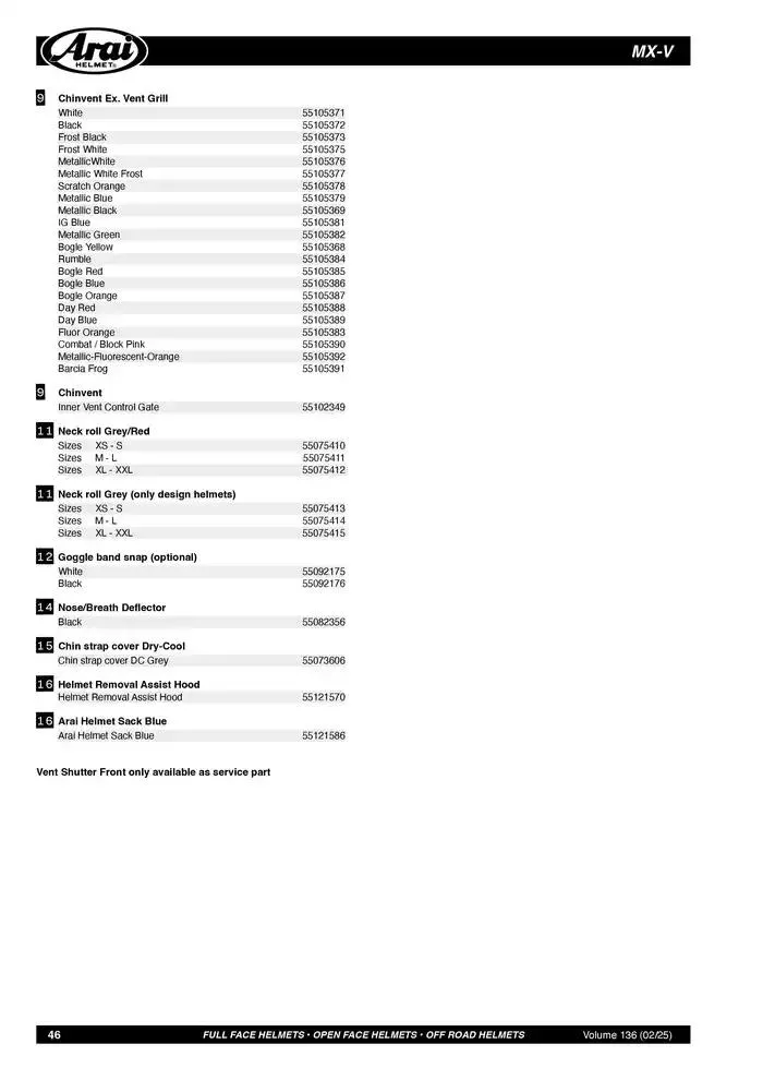 ARAI Parts Book 2025 du 21 février au 31 décembre 2025 - Catalogue page 46