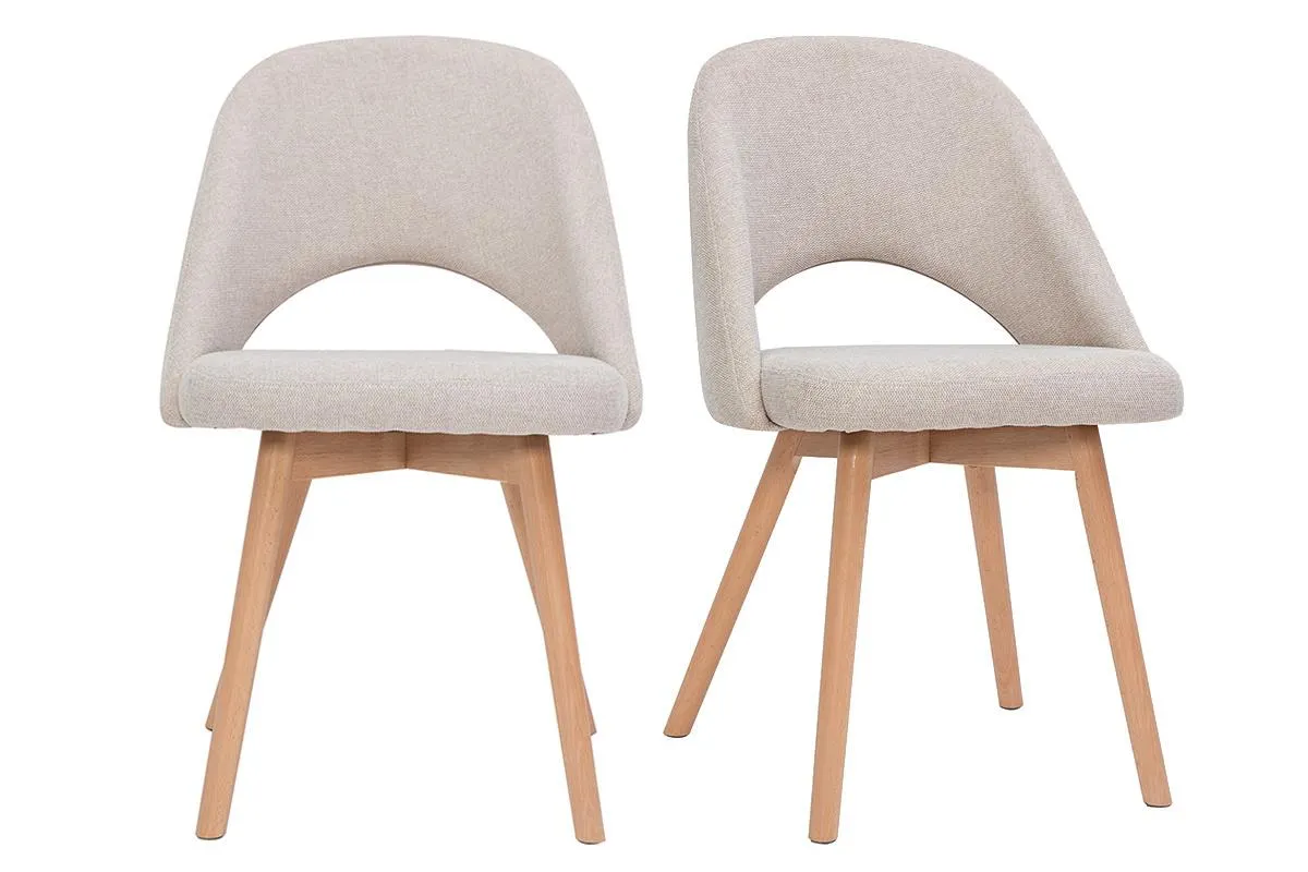 Chaises scandinaves en tissu effet velours texturé beige et bois clair (lot de 2) COSETTE