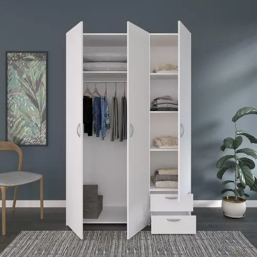 Armoire 3 portes 2 tiroirs DAILY Blanc