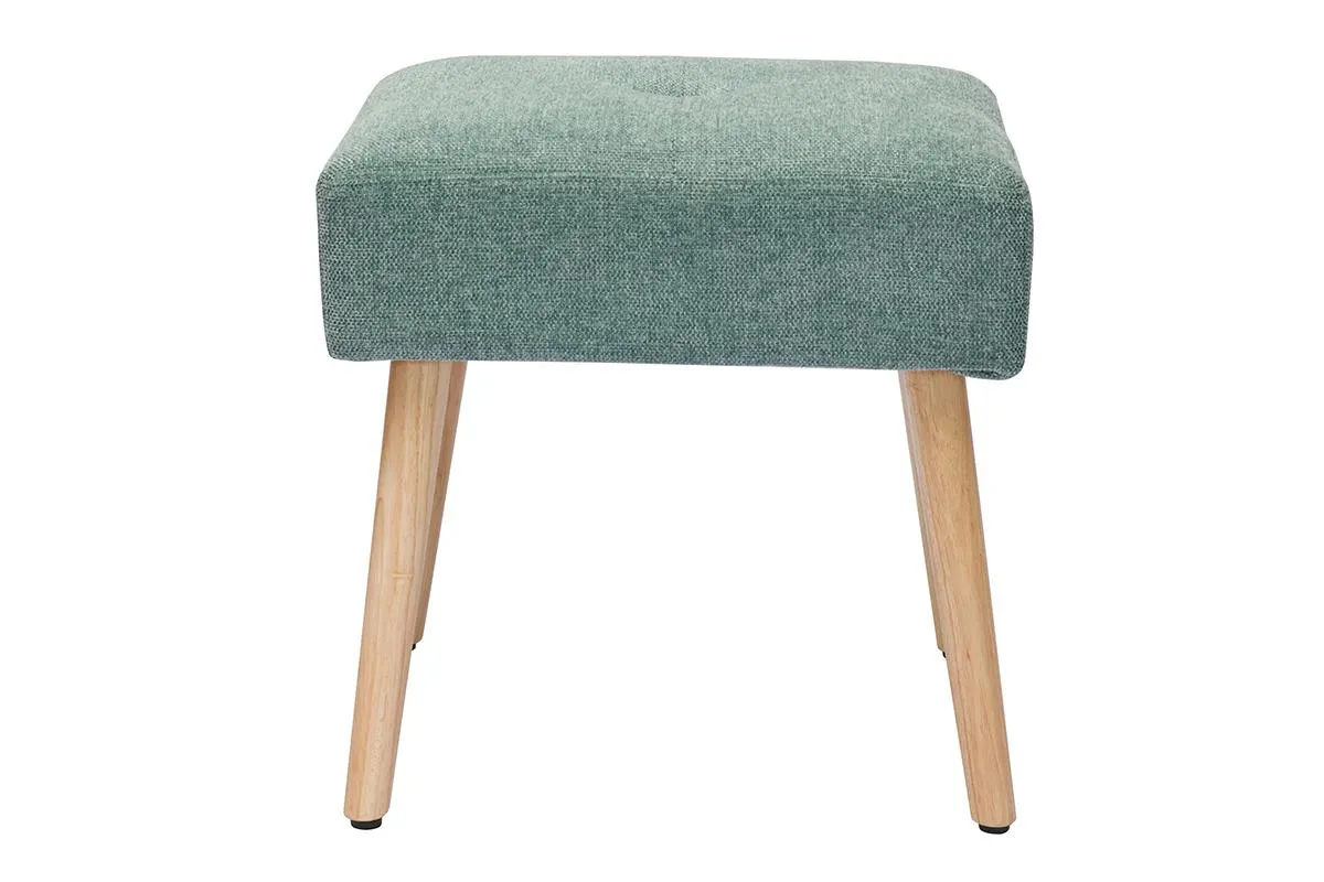 Tabouret bas en tissu effet velours texturé vert céladon et bois clair massif H46 cm GUESTA