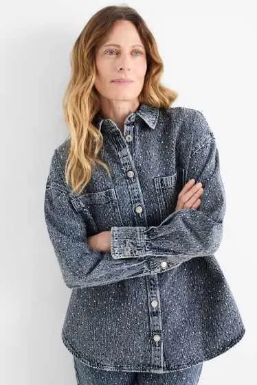 Denim blouse with rhinestones