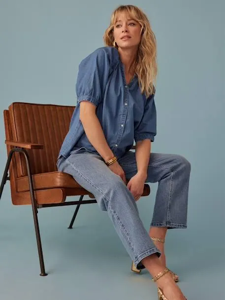 Blouse grossesse en denim léger manches courtes ENVIE DE FRAISE - double stone