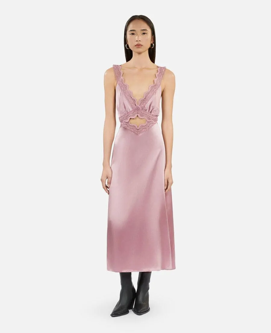 Robe nuisette longue avec guipure lilas