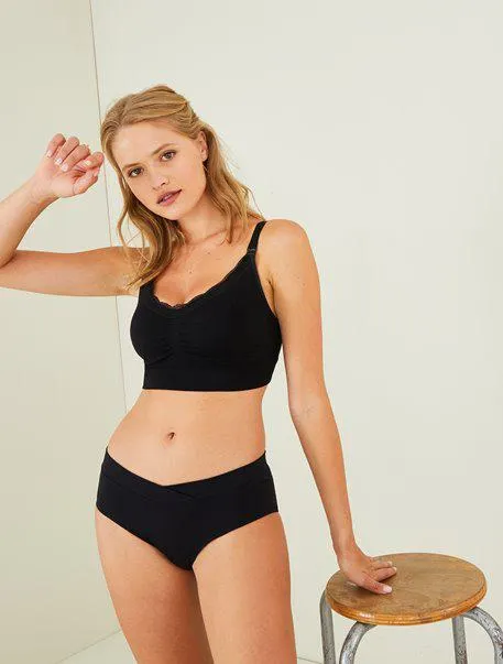 Parure Brassière grossesse et allaitement sans coutures détail dentelle + Lot de 3 shorties de grossesse sans coutures en microfibre