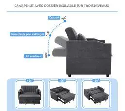 STILVORA Canapé Convertible 2 Places, Fonction Lit, Porte-gobelet, Style Moderne, Revêtement Coton - Gris