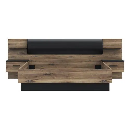 Lit 160x200 cm LEONARD Imitation chêne et noir