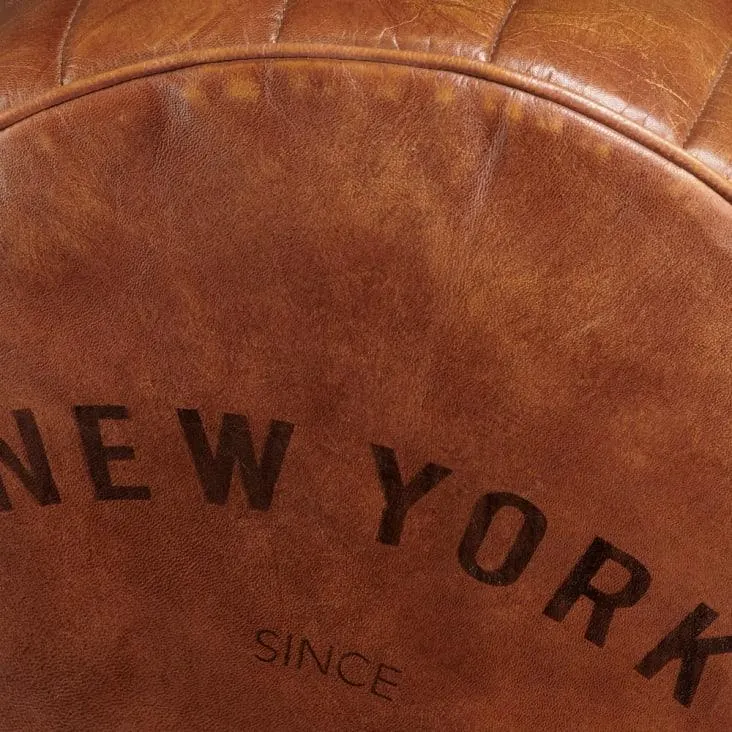 Puf redondo de cuero marrón