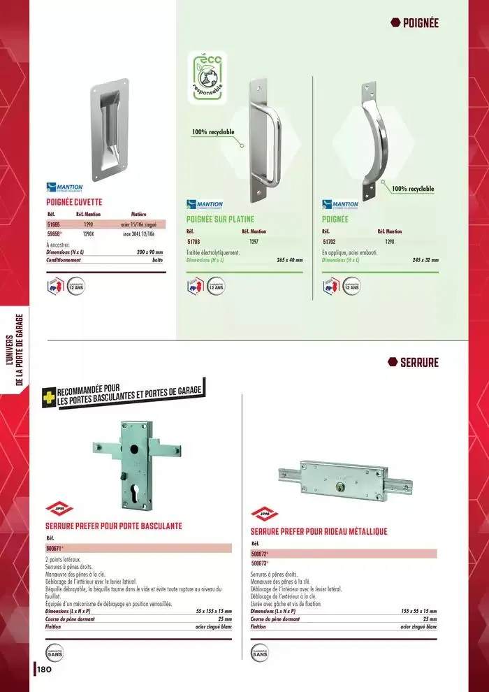 Guide Quincaillerie Serrurerie 2025 - 2026 du 1 avril au 1 avril 2026 - Catalogue page 182