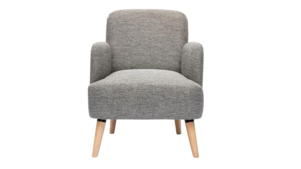 Fauteuil scandinave en tissu gris clair et bois clair ISKO