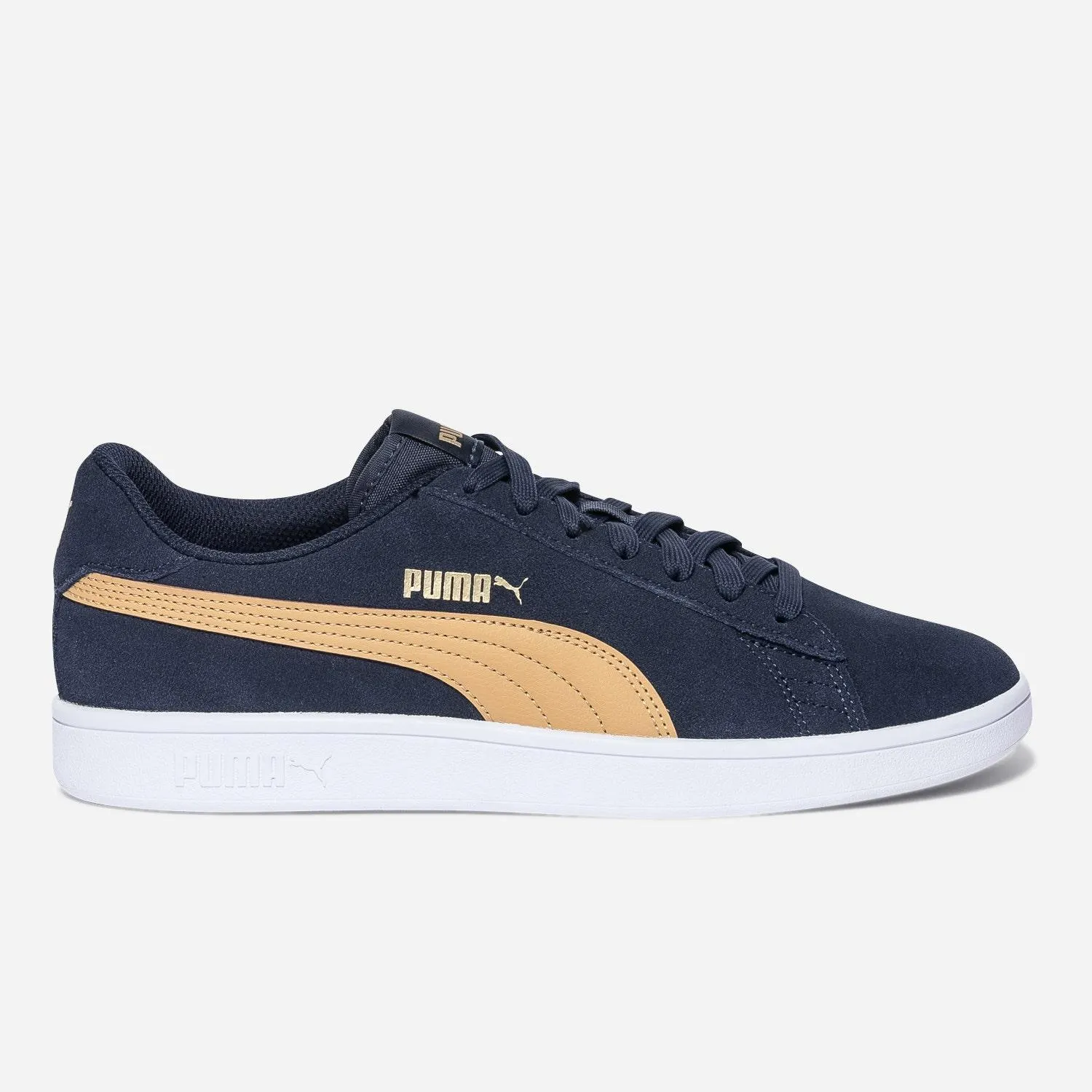 Tennis PUMA marine en cuir velours avec touche camel