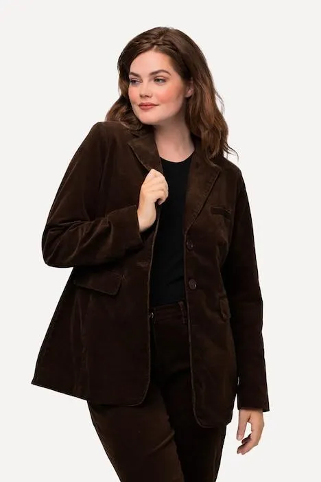 Blazer en velours côtelé avec col à revers et fermeture boutonnée, coupe cintrée