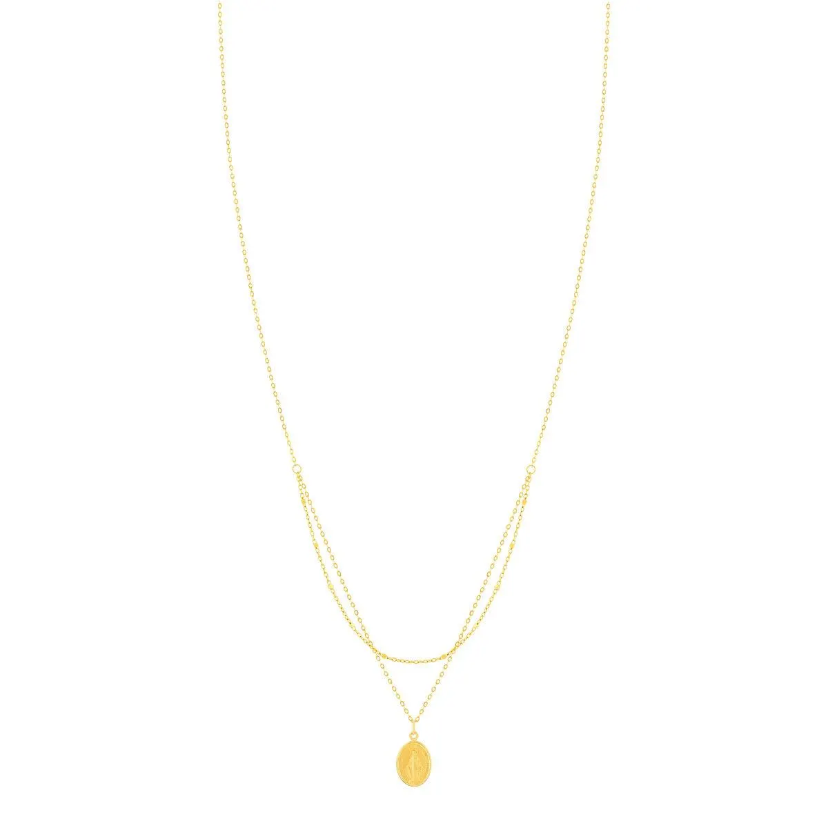 Collier or 750 jaune double rang médaille Vierge miraculeuse 42 cm