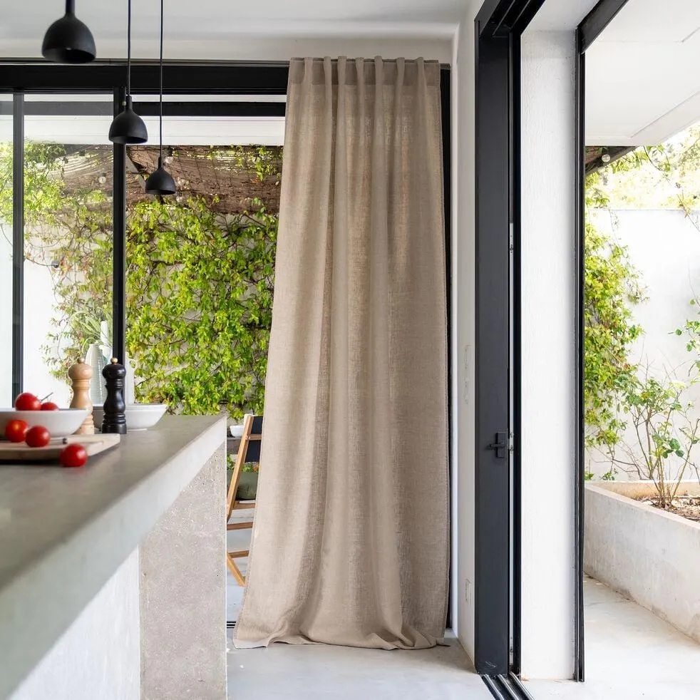 VINON Rideau à passants cachés en lin lavé finition surpiqure 140x300cm - beige