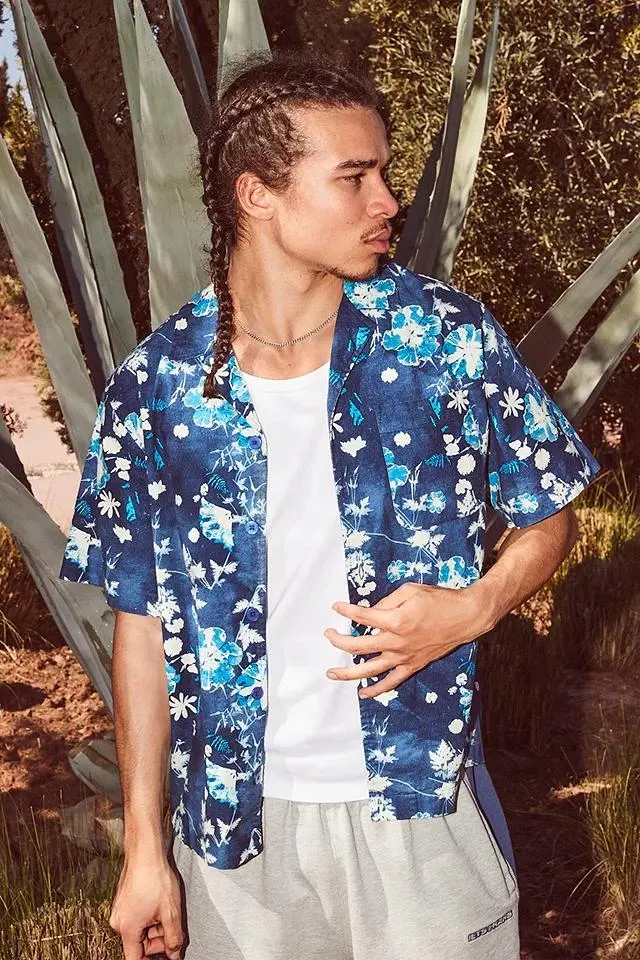 BDG - Chemise manches courtes à imprimé floral bleue