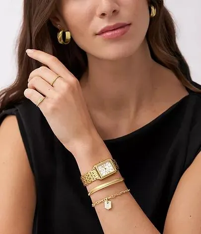 Montre Raquel à trois aiguilles avec date en acier inoxydable, dorée