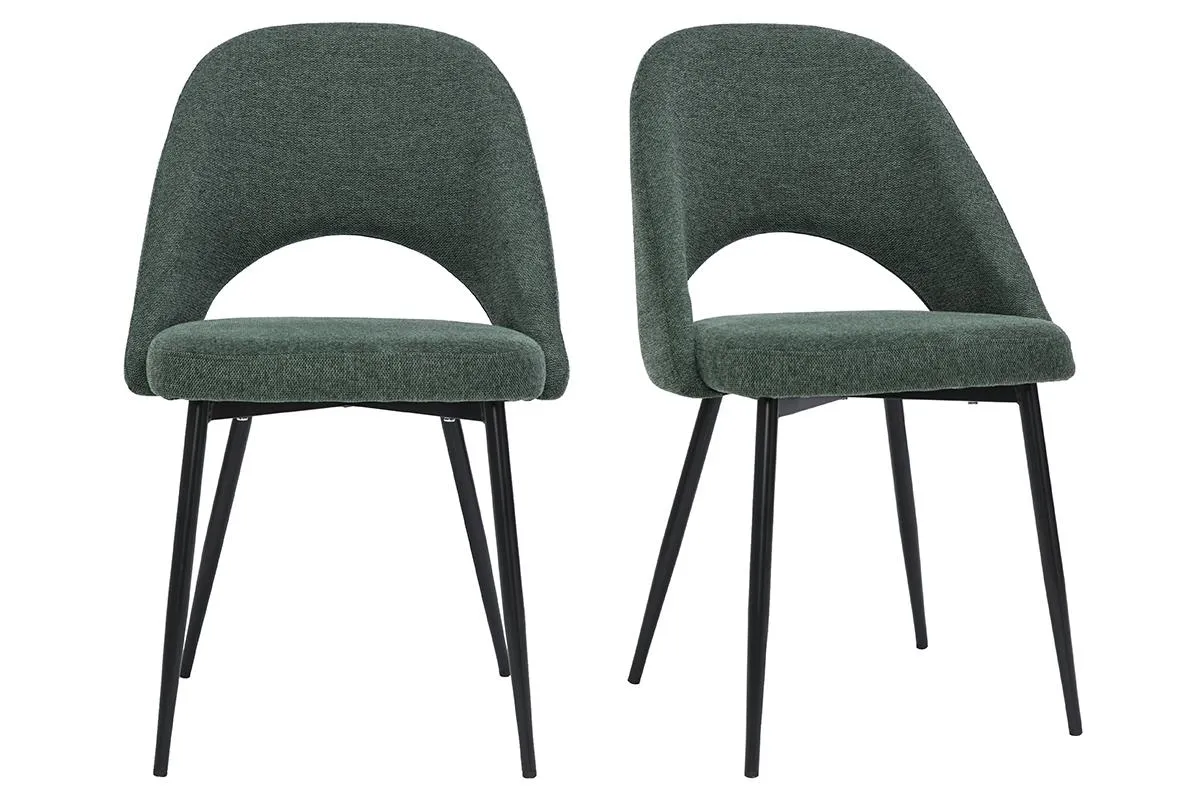 Chaises vintage en tissu effet velours texturé vert et métal noir (lot de 2) COSETTE