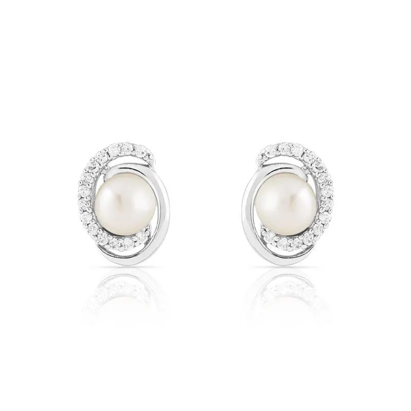 Boucles d'oreilles argent 925 perles de culture de Chine et zirconias