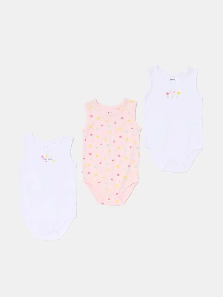 Three-pack bodysuits in organic cotton with print Blanc/rose