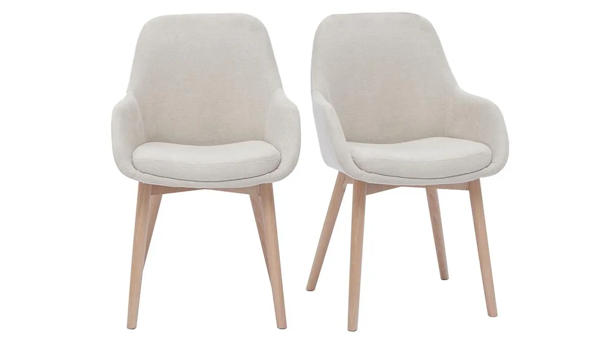 Fauteuils scandinaves en tissu effet velours beige et bois clair massif (lot de 2) HOLO