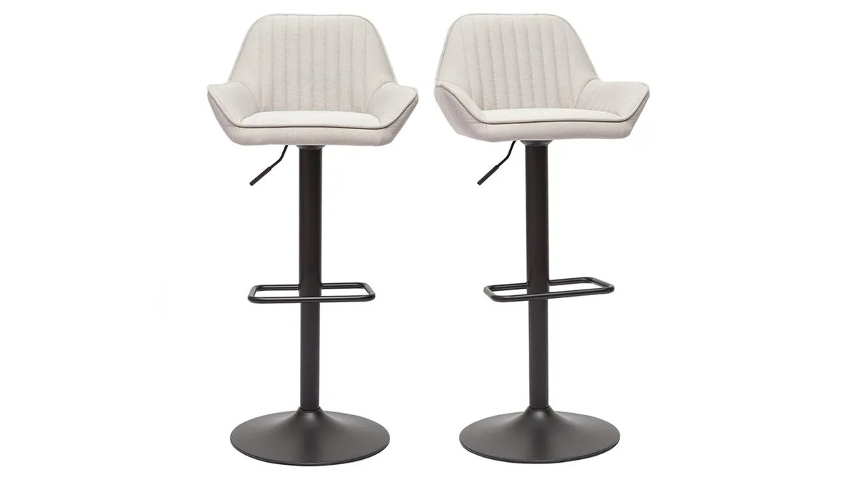 Tabourets de bar réglables en tissu beige et métal noir (lot de 2) RONNIE
