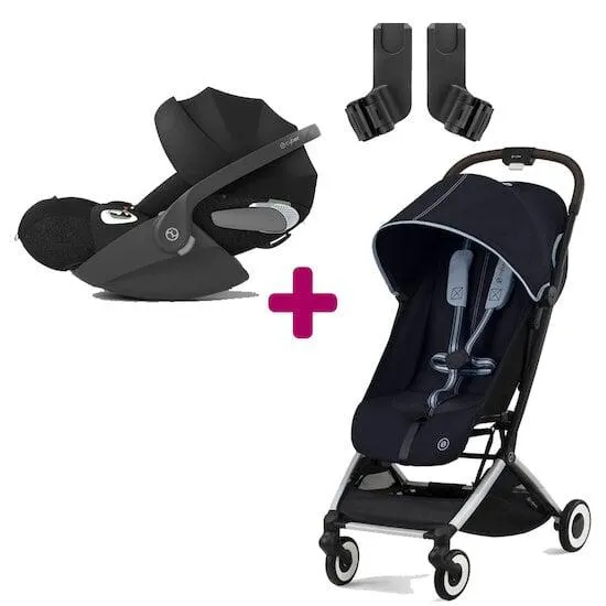 Pack Poussette duo Orfeo Ocean Blue + Coque Cloud T i-size Sepia Black + adaptateurs coque de Cybex