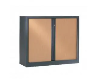 Armoire basse à rideaux monobloc L120 x H100 - PIERRE HENRY - Anthracite / Chêne